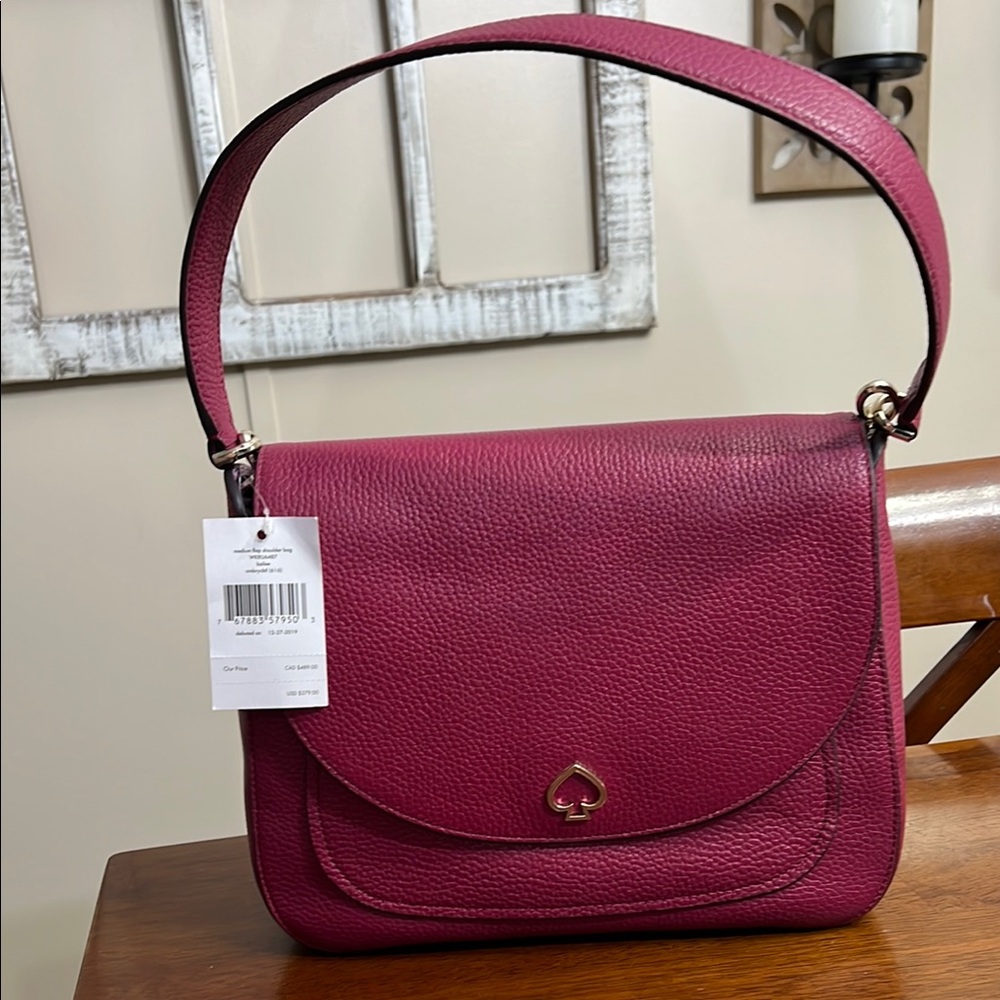 Kate Spade Pink Leather Shoulder Bag with Flap Closure